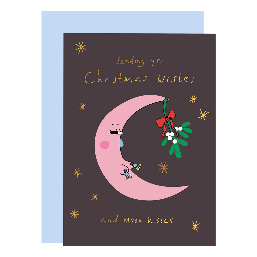 Kerstkaart met maanzoenen en goudfolie van Eat the Moon