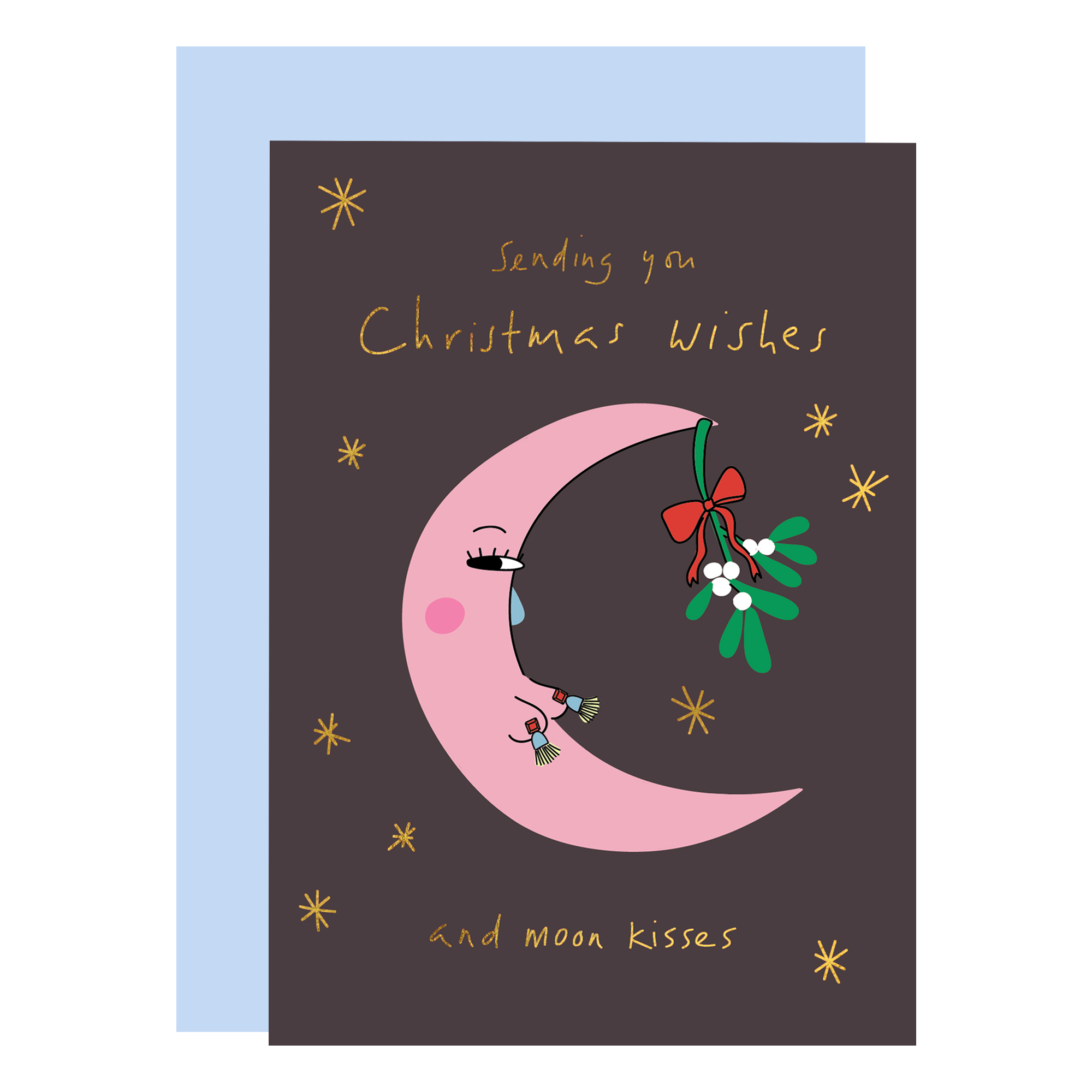 Kerstkaart met maanzoenen en goudfolie van Eat the Moon
