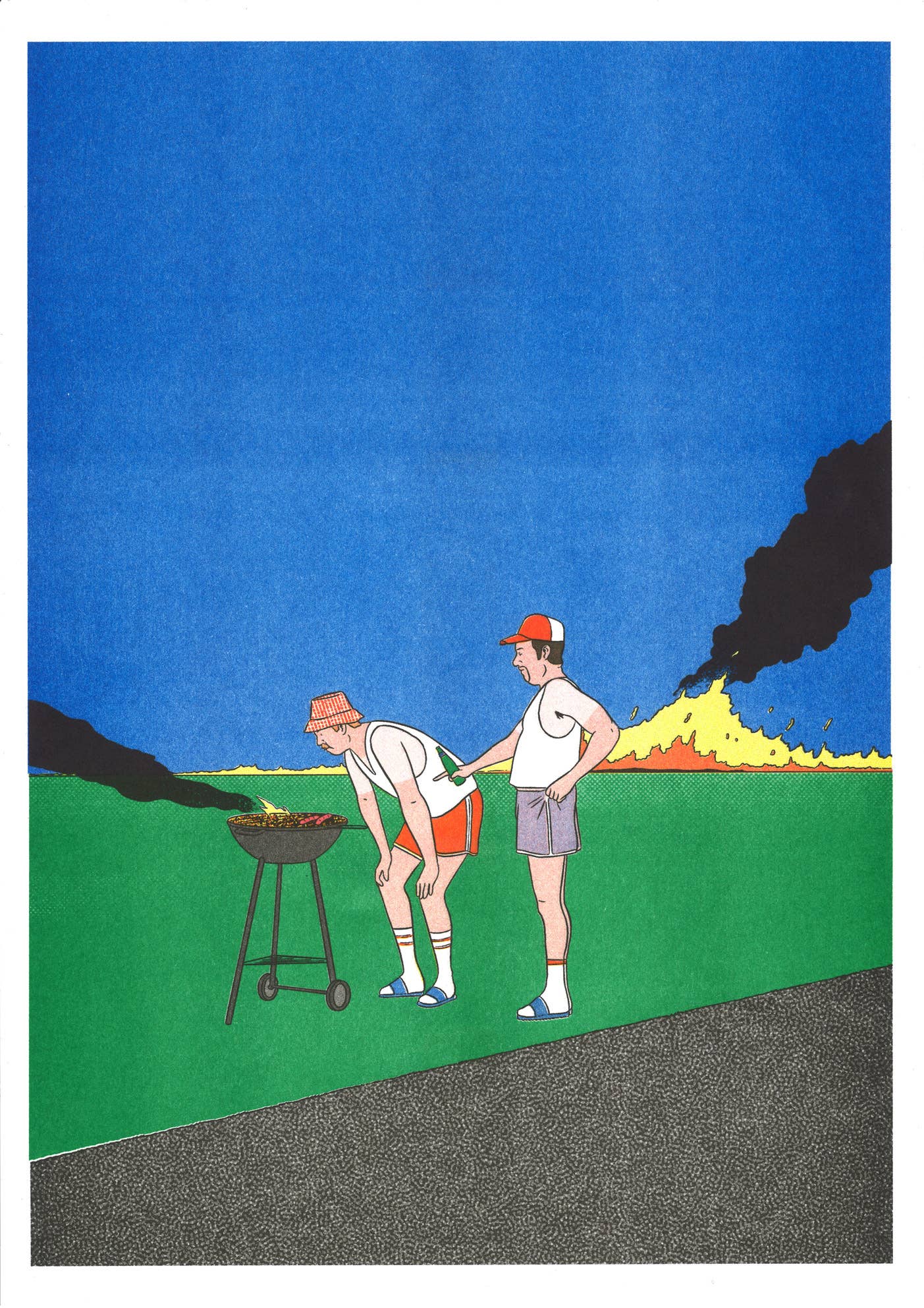 A3 poster 'Barbeuc' van Simon Bailly, detail van de risografiedruk