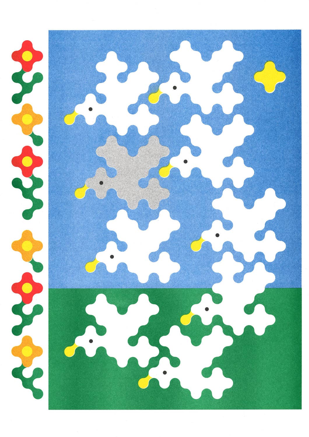 Poster Nine Birds van Joe O'Donnell met negen vogels, detail