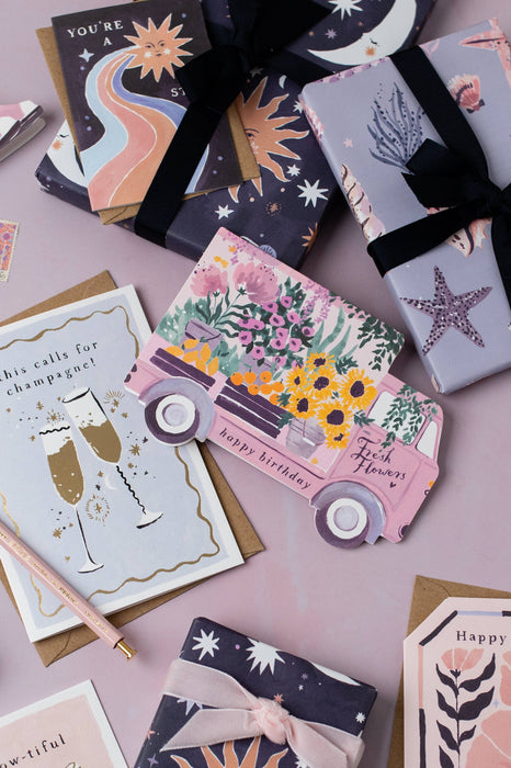 Flower Truck verjaardagskaart | Vrouwelijke verjaardagskaart | Bloemen