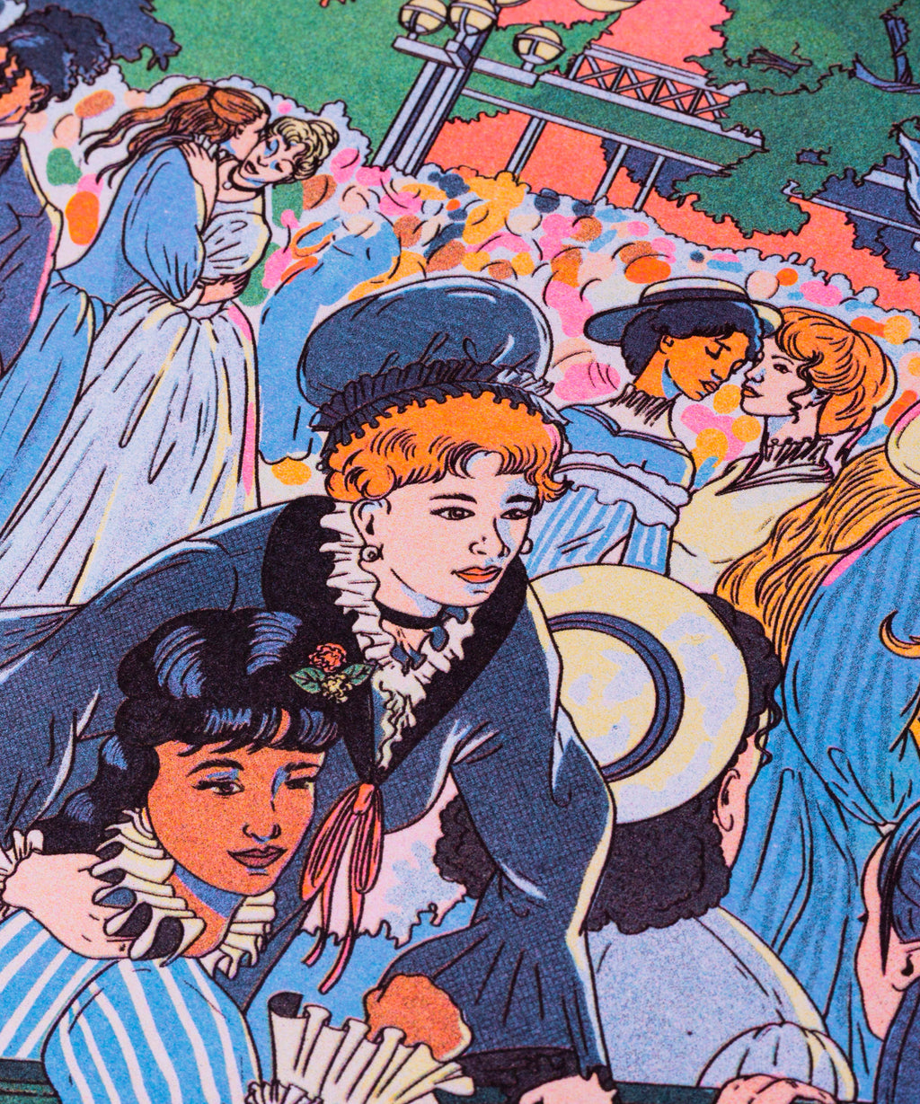 Poster Bal du moulin de la Galette, close-up van kleuren en raster