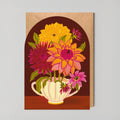 Dahlia kaart in herfsttinten op bordeauxrood, Edyta Demurat
