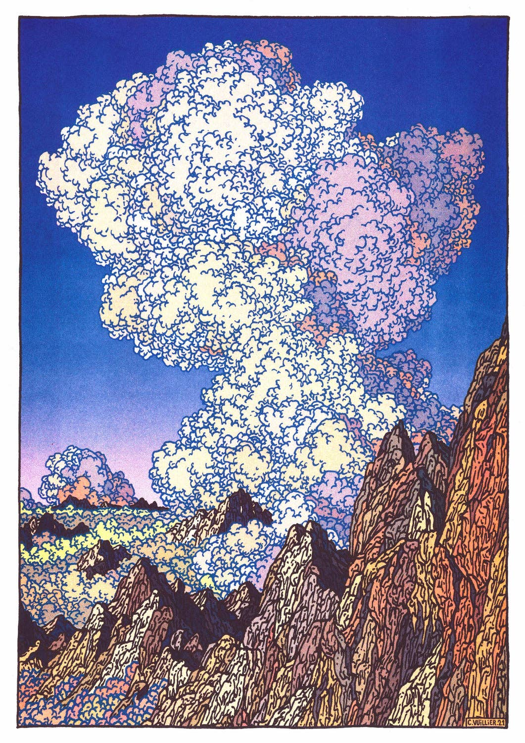 Poster 'Les Dents du Midi', close-up van kleuren en raster