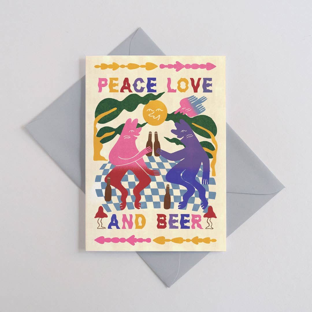 Peace, Love & Beer wenskaart