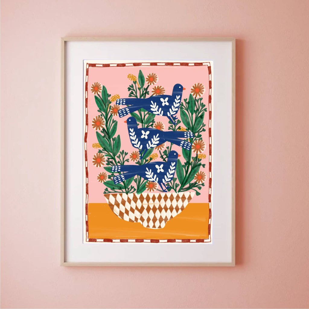 Folk vogels en bloemen