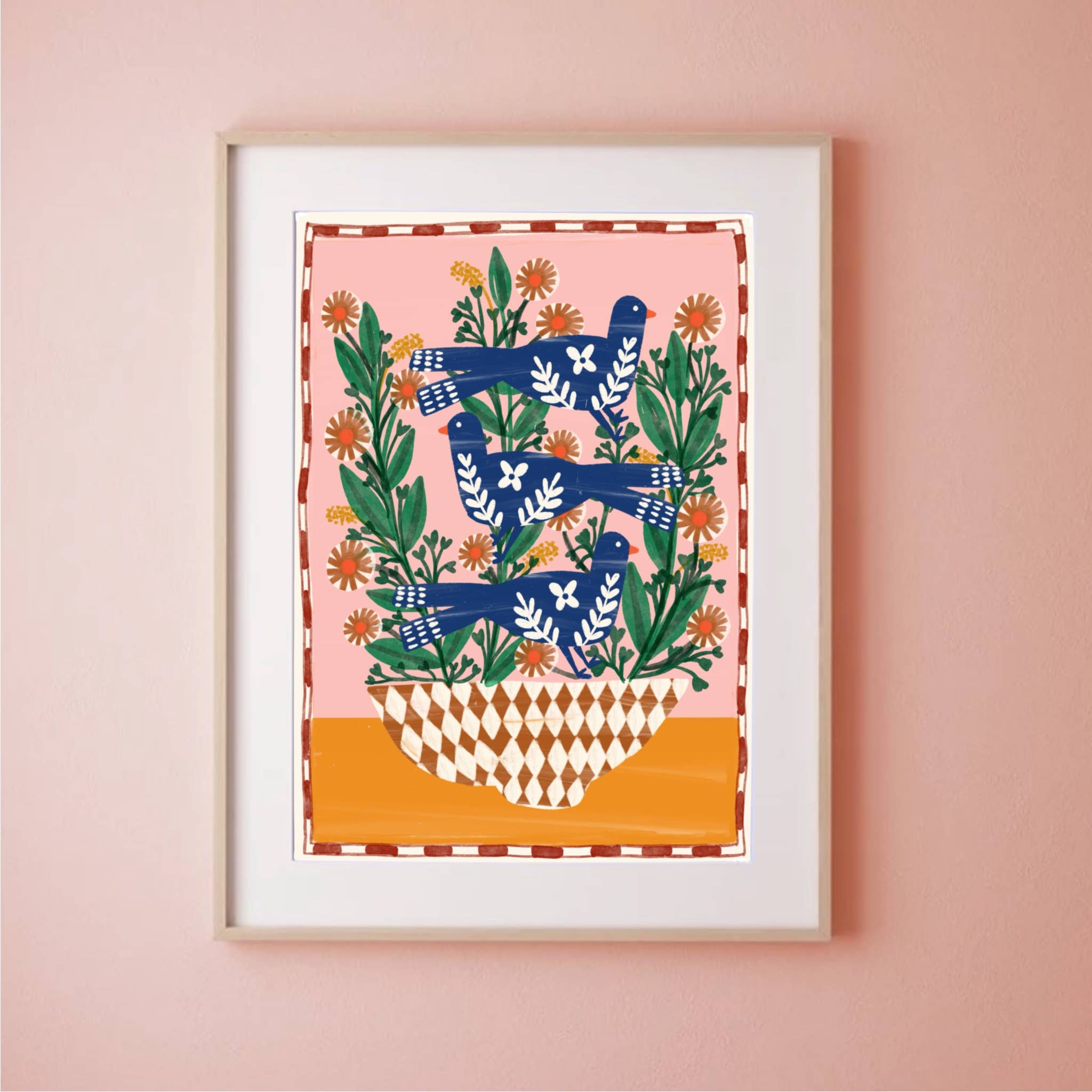 Folk vogels en bloemen