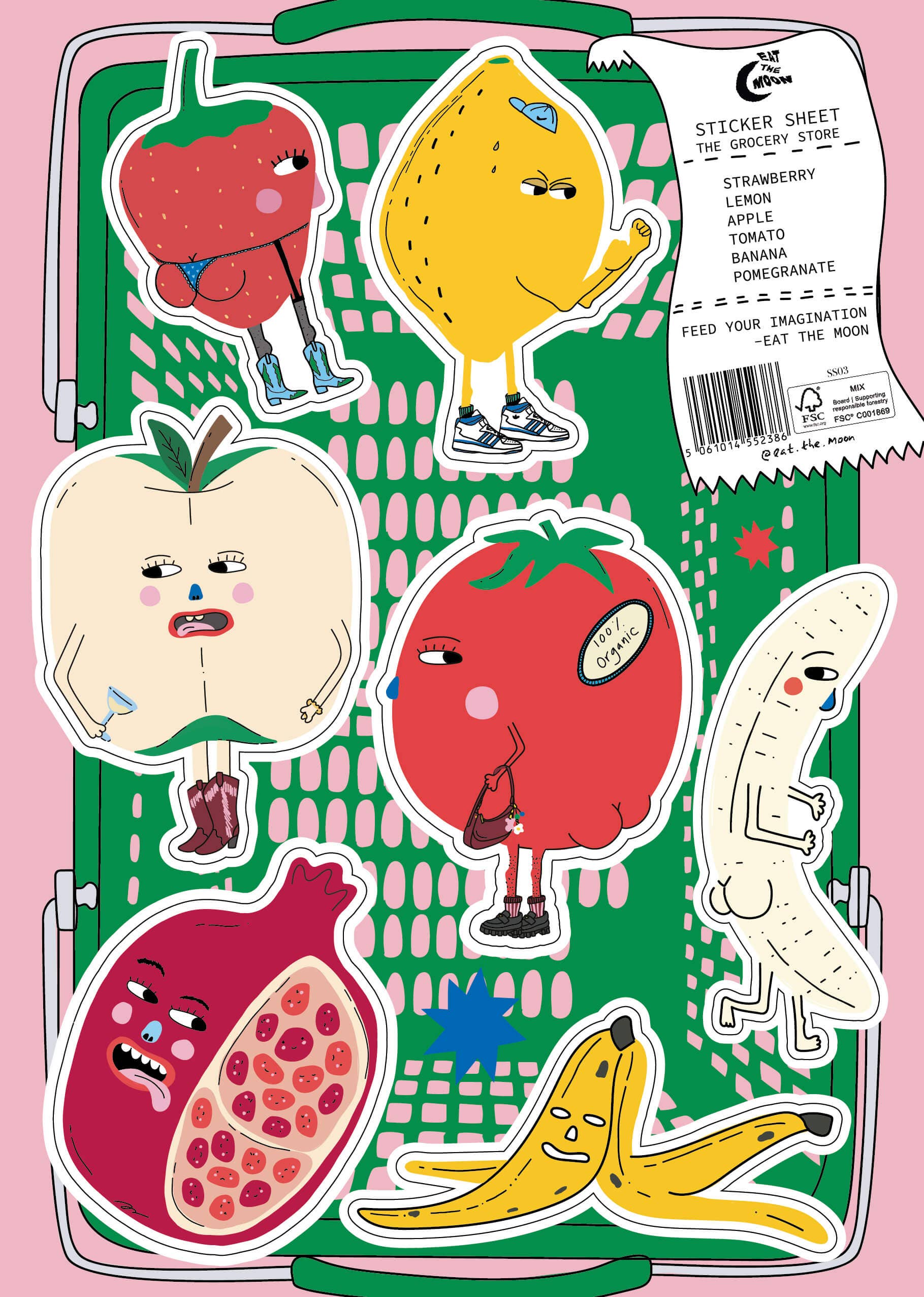 A5 stickervel De Kruidenierswinkel met geïllustreerde etenswaren van Eat the Moon