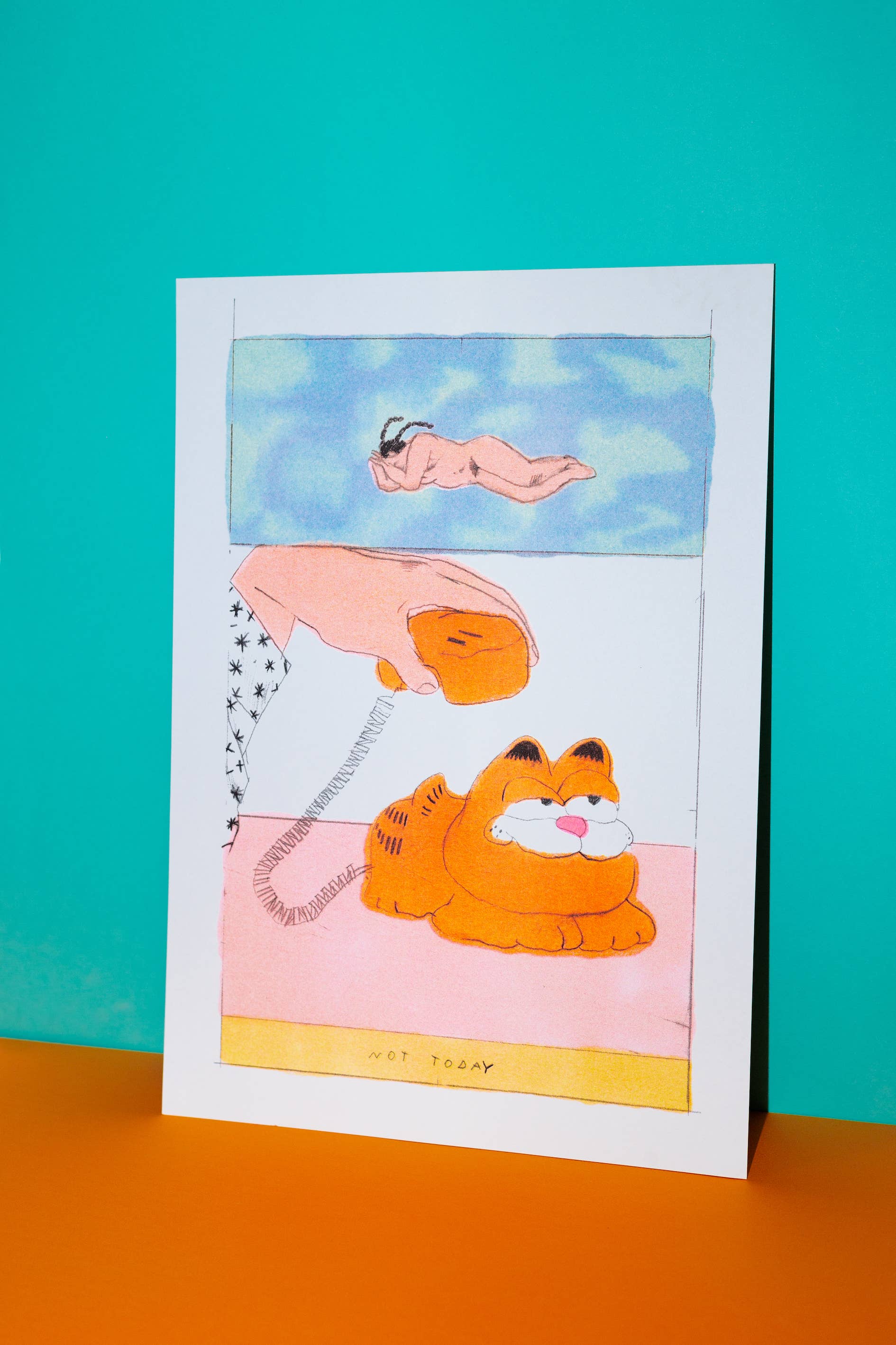 A3 poster 'Garfield' van Melek Zertal, detail van de risografiedruk