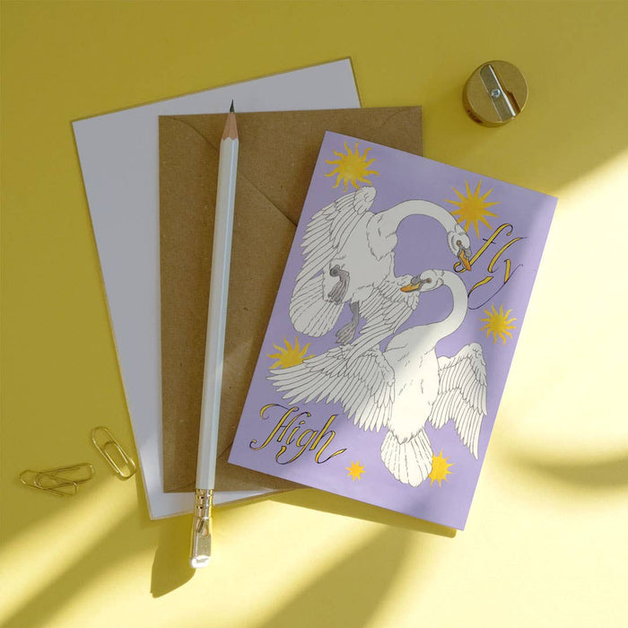 Vlieg Hoog | Alledaagse wenskaart | Zwaan, geliefden