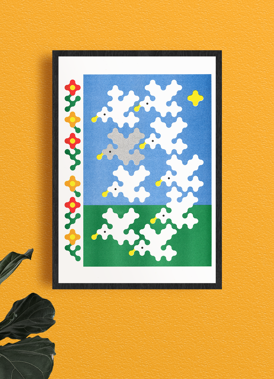 Nine Birds risoposter van Joe O'Donnell op Munken-papier