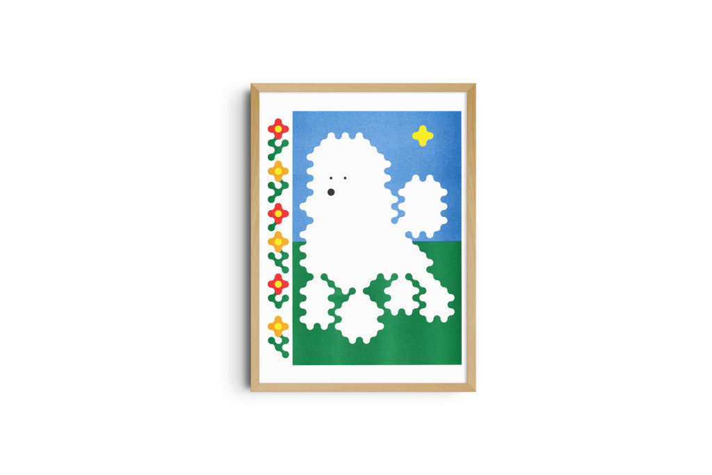 A3 risografieposter Poedel van Joe O'Donnell, KIBLIND Atelier