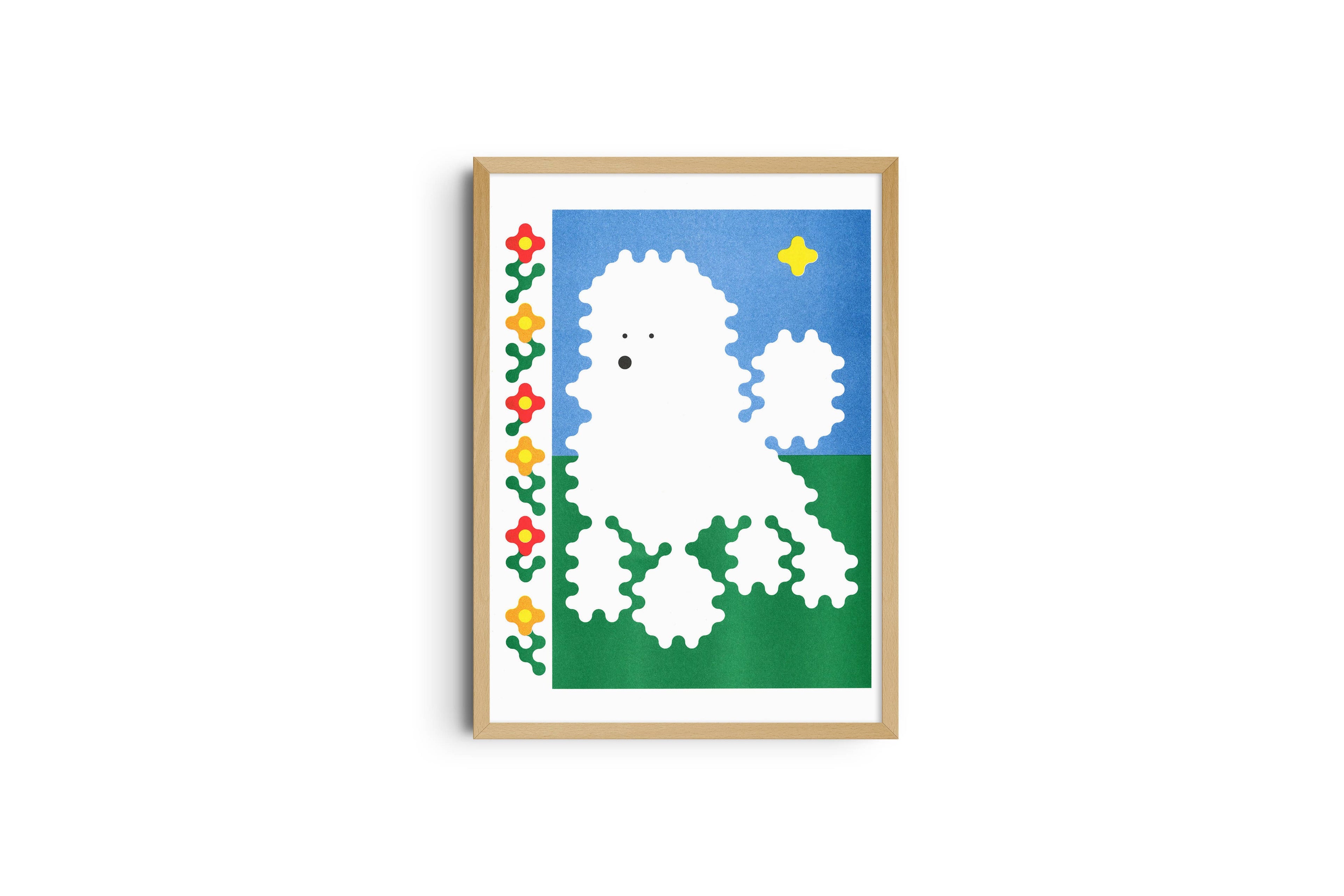 A3 risografieposter Poedel van Joe O'Donnell, KIBLIND Atelier