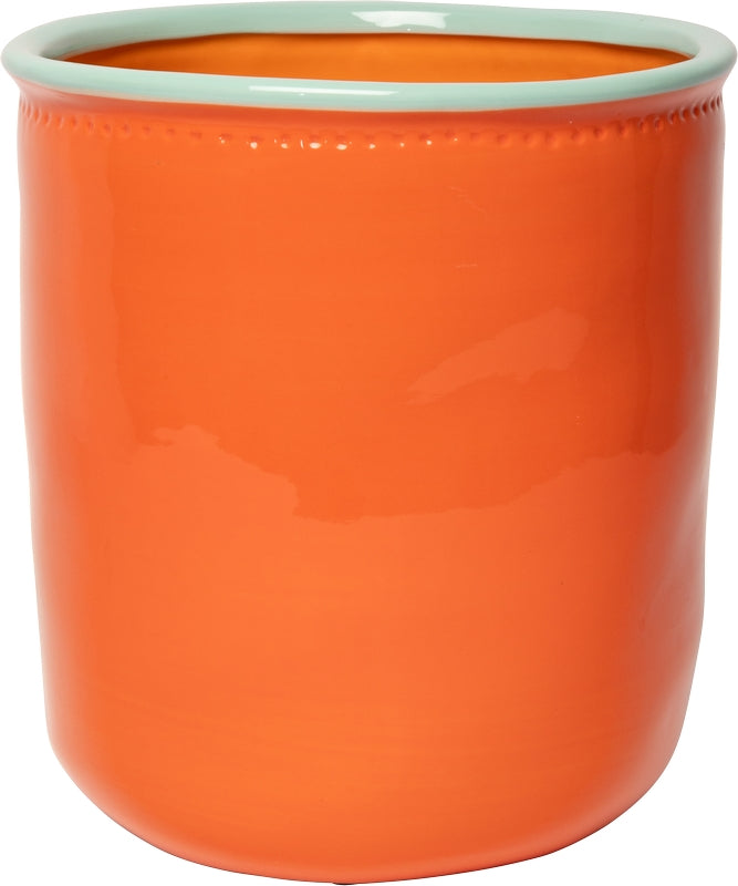 Keramische bloempot oranje/mint – 20 x ø18 cm