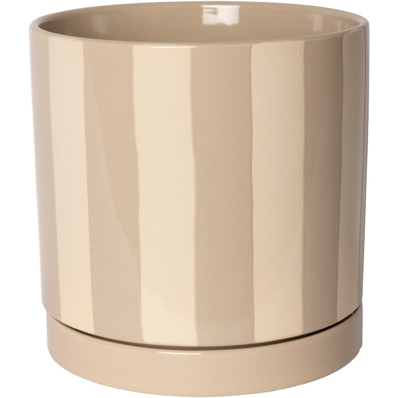 Jeroom zand strepen plantenpot met schotel, 18 cm