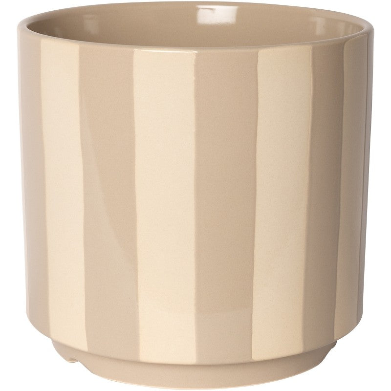 Jeroom zand strepen plantenpot met schotel, 18 cm