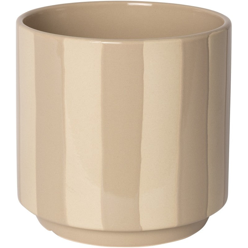 Jeroom zand strepen plantenpot met schotel, 15,5 cm