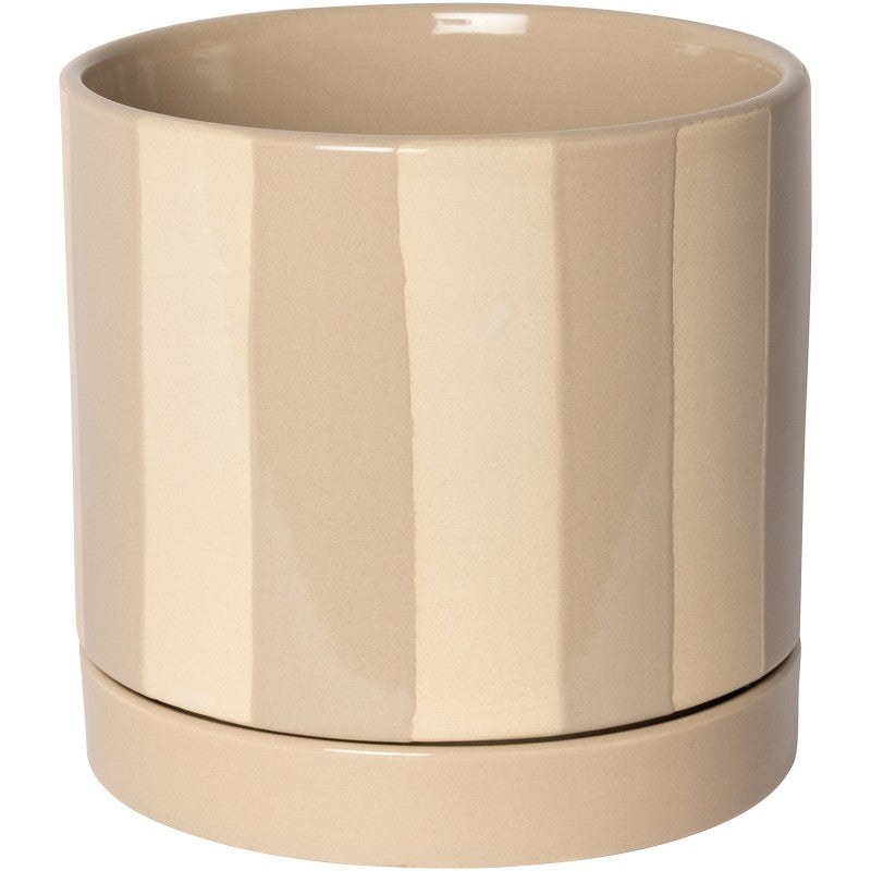 Jeroom zand strepen plantenpot met schotel, 12,5 cm
