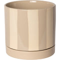 Jeroom zand strepen plantenpot met schotel, 12,5 cm