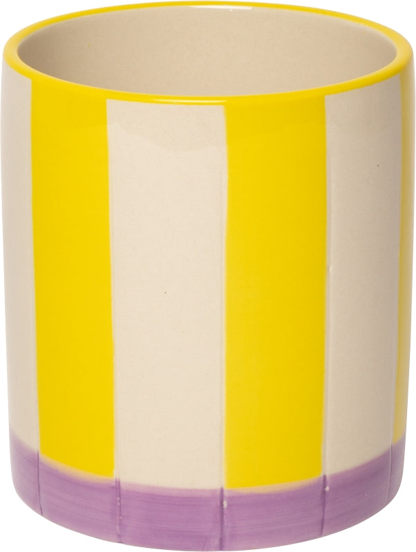 Keramische bloempot paars/geel (met strepen) – 11 x ø10 cm