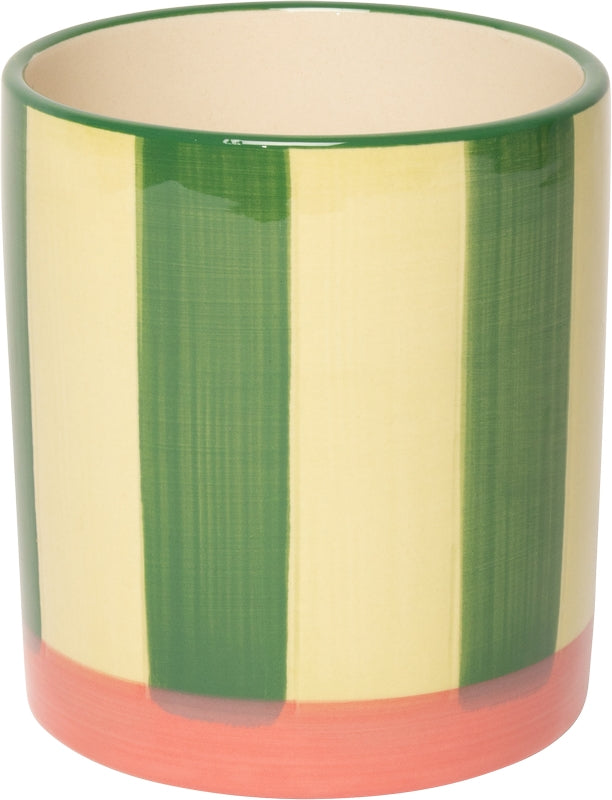 Keramische bloempot groen/roze (met strepen) – 11 x ø10 cm