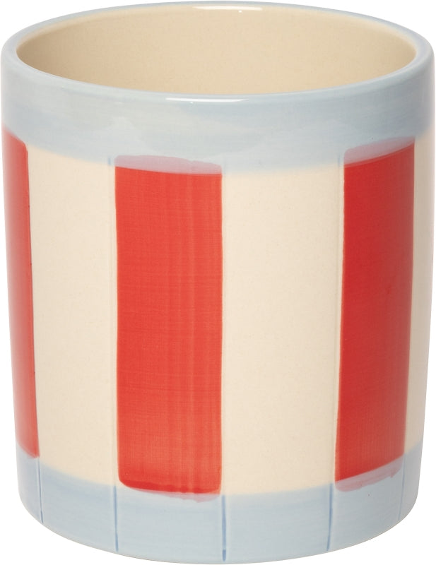 Keramische bloempot rood/lichtblauw (met strepen) – 11 x ø10 cm