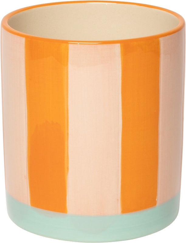 Keramische bloempot oranje/lichtrood/mint (met strepen)