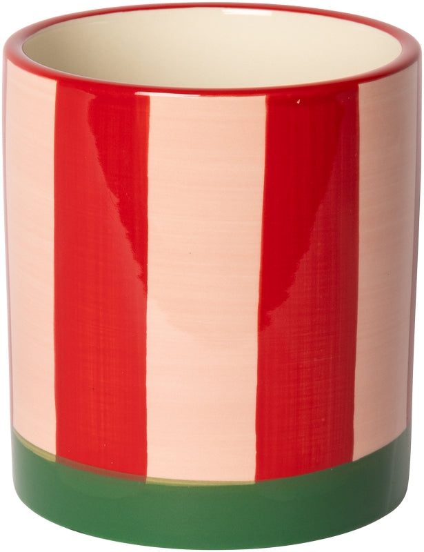 Keramische bloempot rood/roze/groen (met strepen) – 11 x ø10 cm