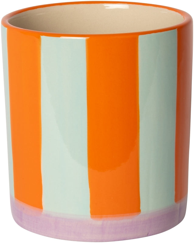 Keramische bloempot mint/oranje/paars (met strepen) – 11 x ø10 cm