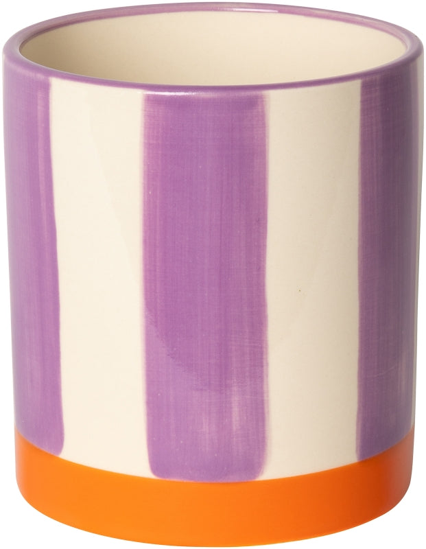 Keramische bloempot paars/oranje (met strepen) – 11 x ø10 cm