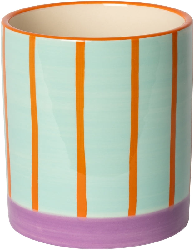 Keramische bloempot mint/oranje/paars (met strepen) – 11 x ø10 cm