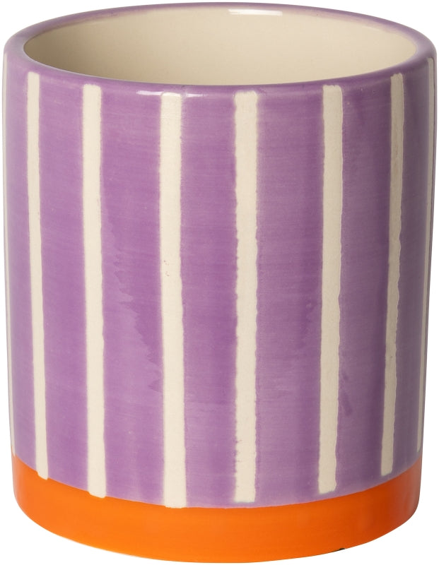 Keramische bloempot paars/wit/oranje (met lijnen) – 11 x ø10 cm