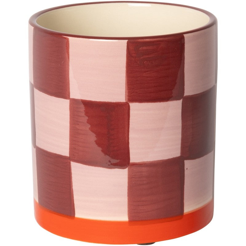 Sara geruit bordeaux plantenpot van Eja, 20×ø10 cm