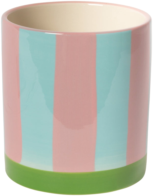 Keramische bloempot roze/mint/groen (met strepen) – 11 x ø10 cm