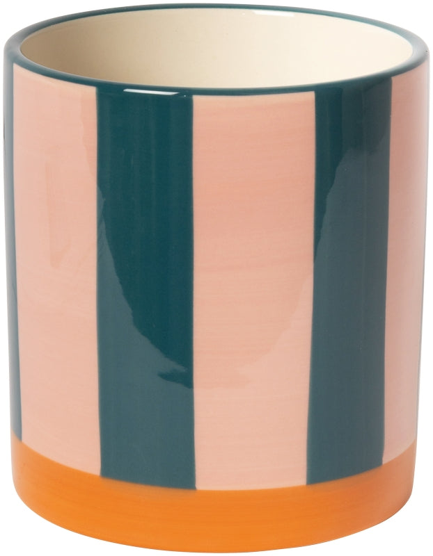 Keramische bloempot oranje/roze/petrol (met strepen) – 11 x ø10 cm