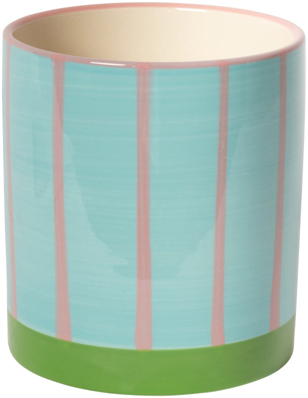 Keramische bloempot roze/mint/groen (met lijnen) – 11 x ø10 cm