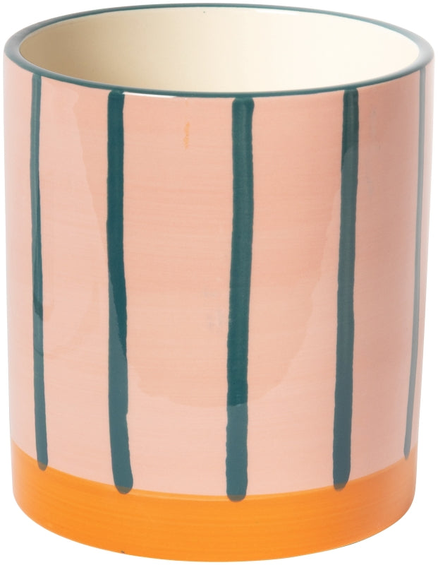 Keramische bloempot oranje/roze/petrol (met lijnen) – 11 x ø10 cm