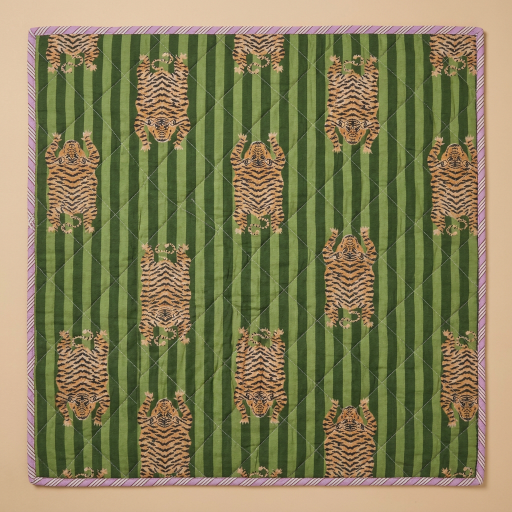 Quilt Ethnic tijger-groen van Eja, 140×180 cm | catalogusfoto