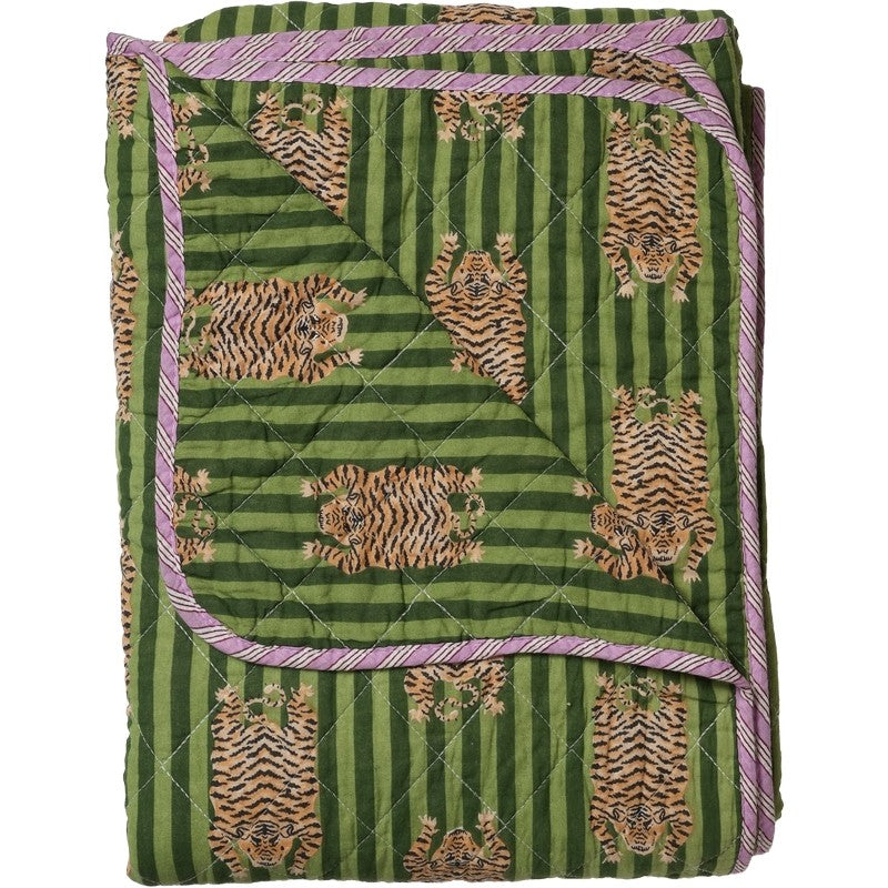 Quilt Ethnic tijger-groen van Eja, 140×180 cm