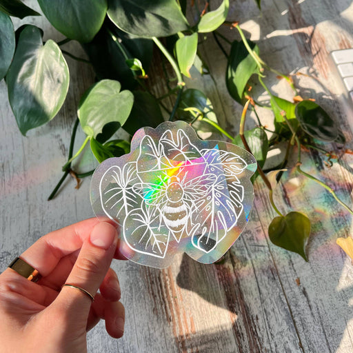 Sun Catcher Sticker - Bee with Alocasia, Philodendron Glori-Stera