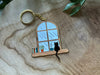 Windowsill Cat metalen emaille sleutelhanger-Stera