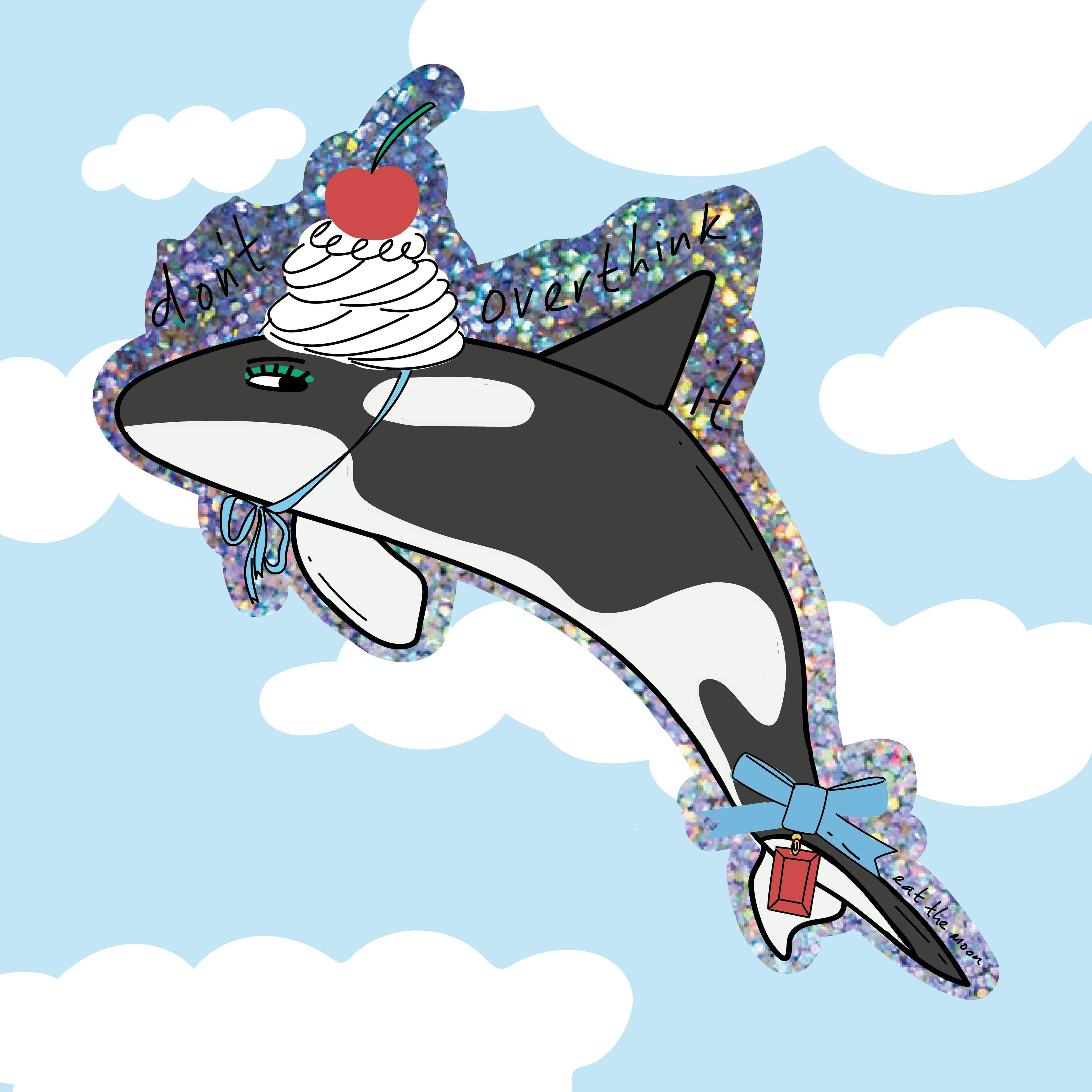 Glitter vinylsticker met handgetekende walvis van Eat the Moon