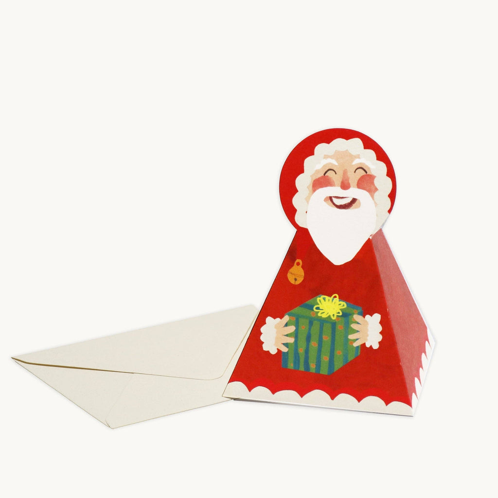 Kerstman staande kaart, met de hand geschilderd en gecollageerd