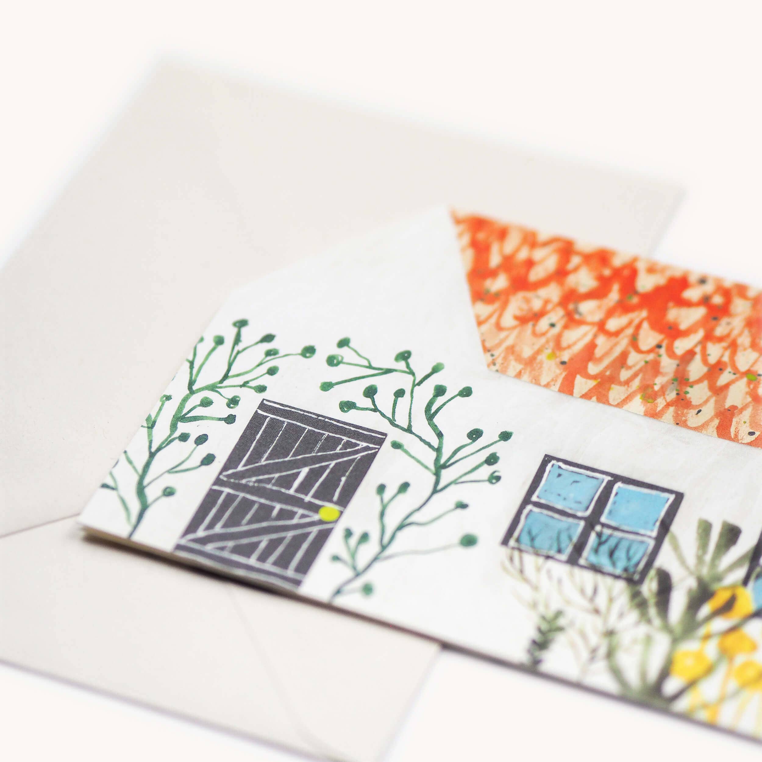 Cottagekaart met crèmekleurige envelop