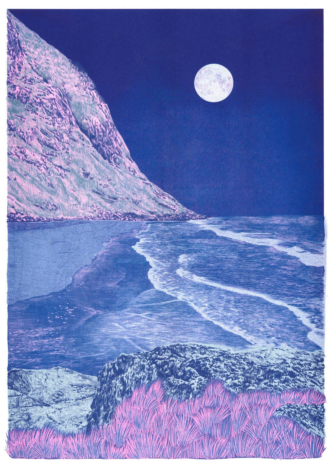 A3 poster 'Blue Euphoria' van Manon Diemer, detail van de risografiedruk