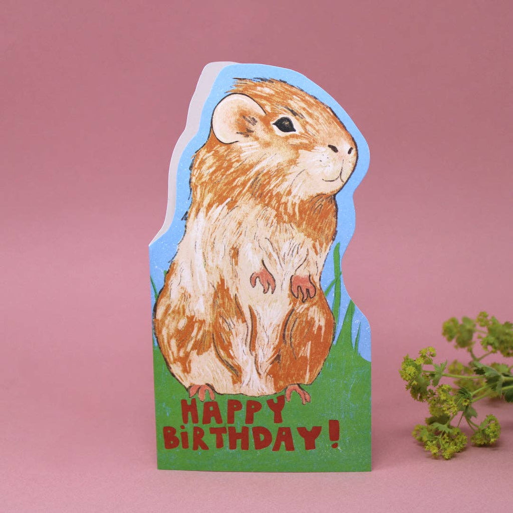 Wenskaart in de vorm van een vrolijke cavia