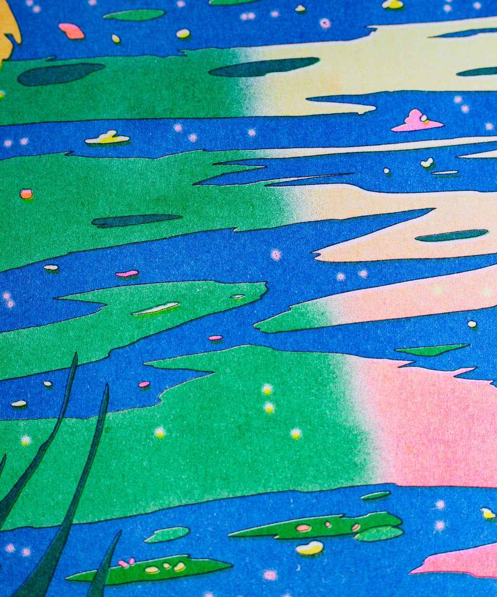 Poster De Waterlelievijver van María Medem, close-up van kleuren en raster
