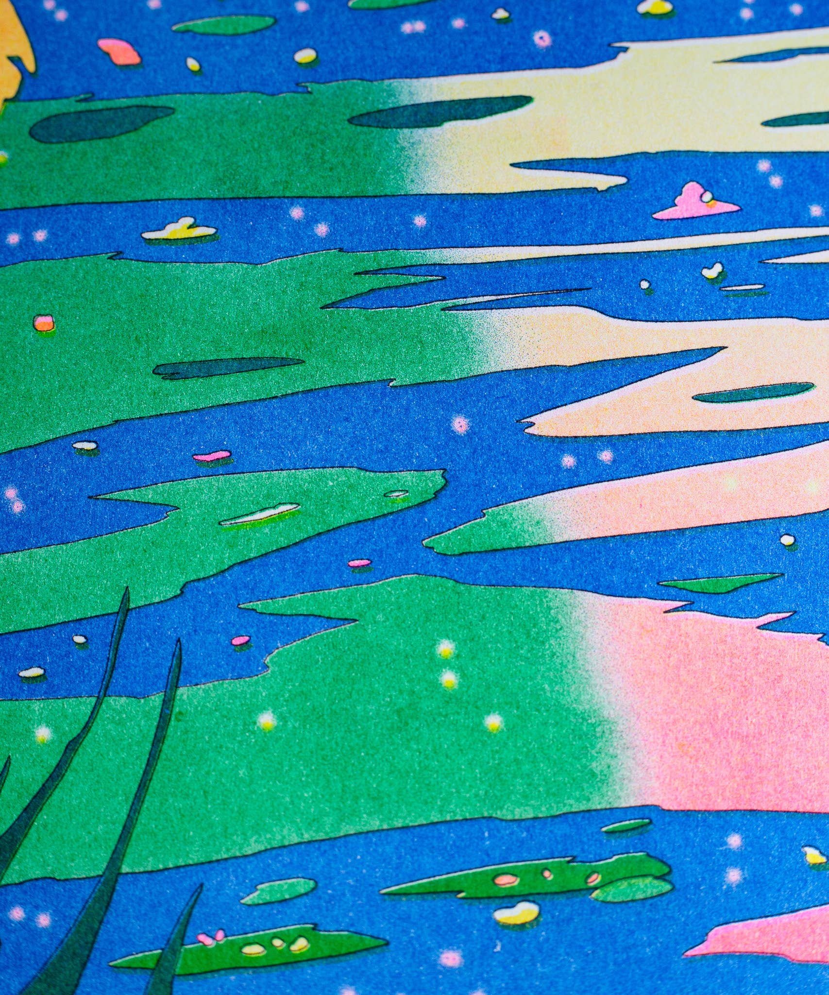 Poster De Waterlelievijver van María Medem, close-up van kleuren en raster