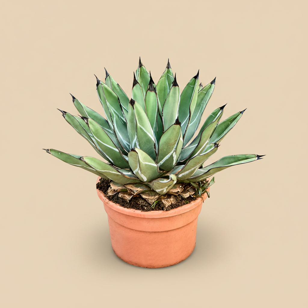 Agave ferdinandi 'Regis' op warme beige studioachtergrond