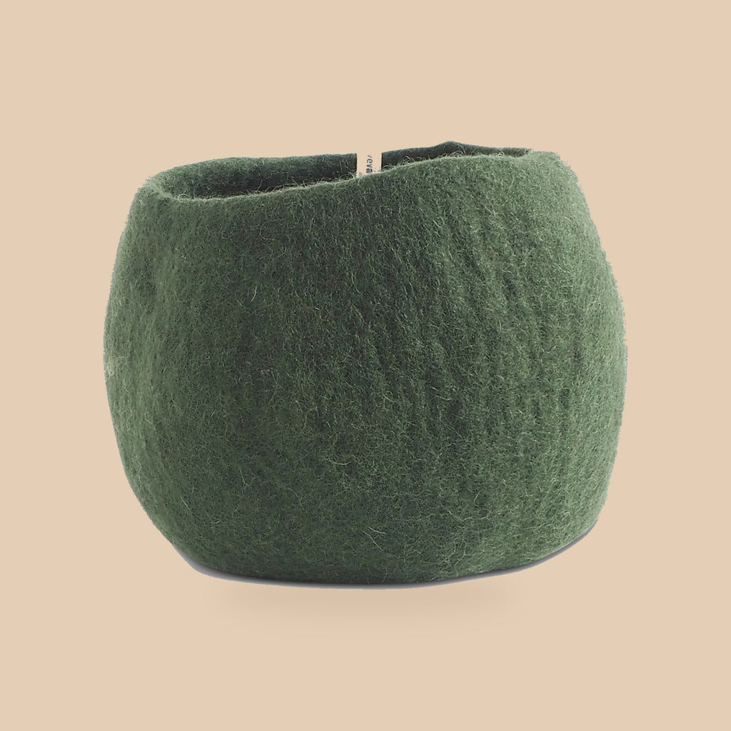 Wollen bloempot rond – mosgroen – M, beige studio